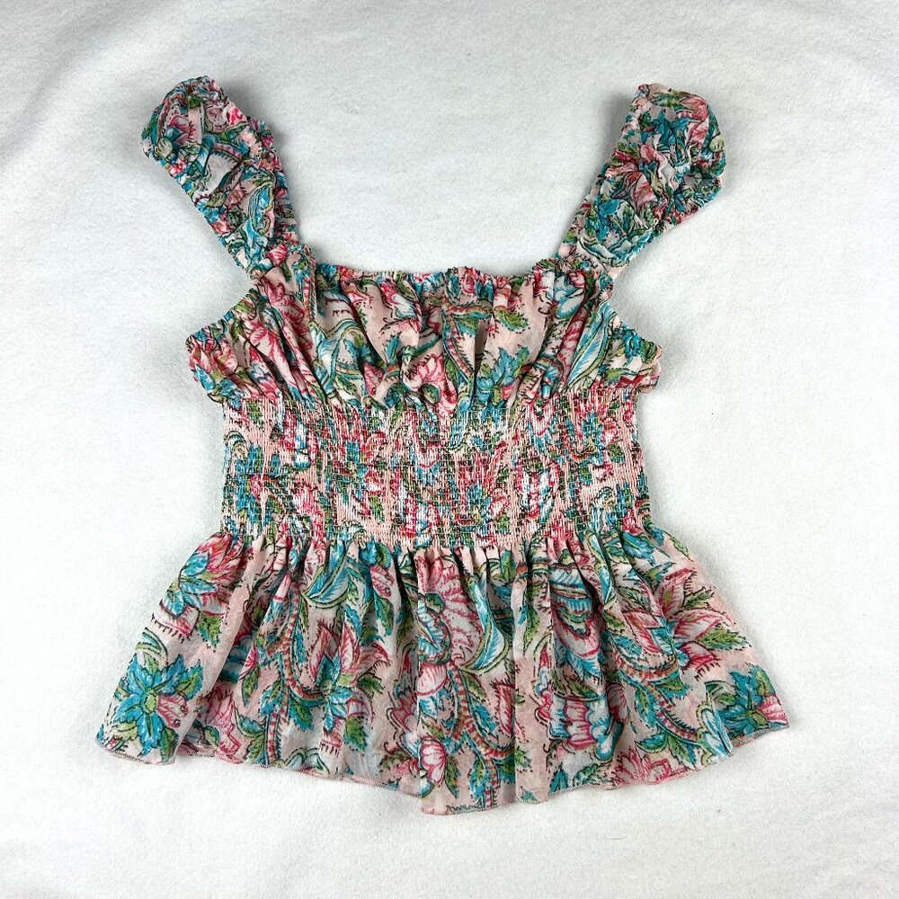 Urban Outfitters Pink/Blue/Green Floral Smocked Top Size S